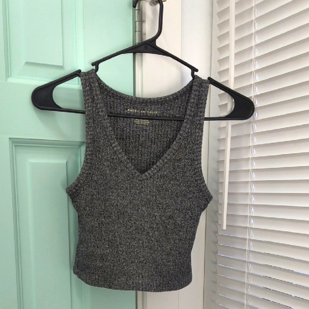 American Eagle Outfitters Gray Ribbed Crop Tank Top